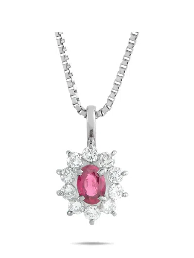 Pre-owned Lb Exclusive Floral Ruby Pendant Necklace In Silver