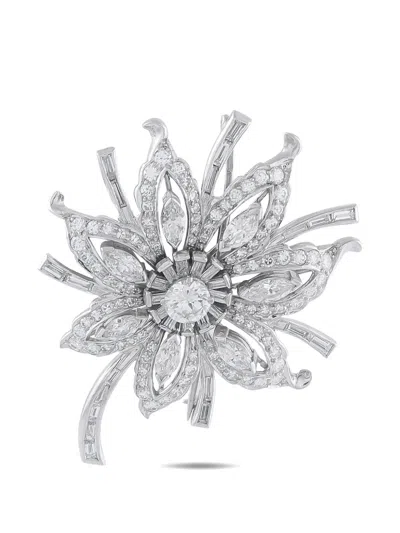 Pre-owned Lb Exclusive Floral-motif Diamond Brooch In Silver