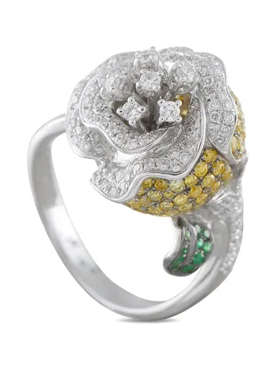 Pre-owned Lb Exclusive Floral-motif Diamond Ring In Silver