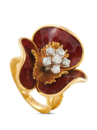 Pre-owned Lb Exclusive Flower-motif Diamond Ring In Gold