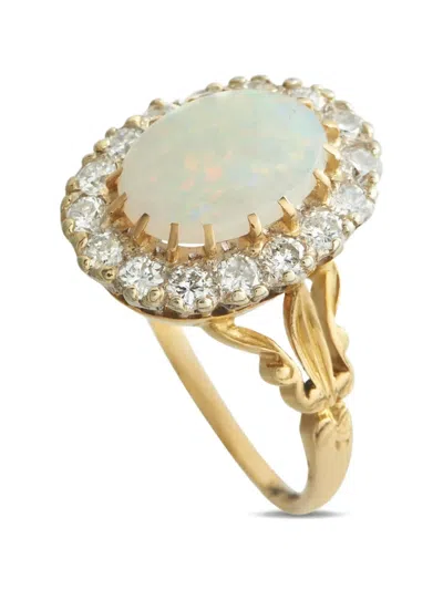 Pre-owned Lb Exclusive Halo-set Diamond And Opal Ring In Gold