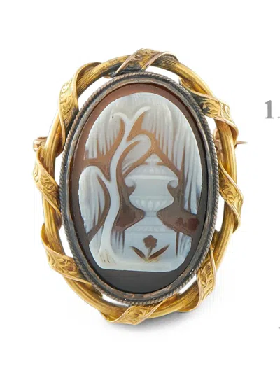 Pre-owned Lb Exclusive Hardstone Cameo Brooch In Gold