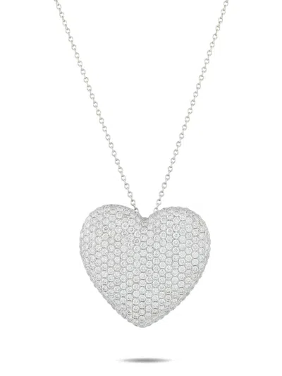 Pre-owned Lb Exclusive Hear-pendant Diamond Necklace In Silver