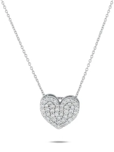 Pre-owned Lb Exclusive Heart Diamond Necklace In Silver