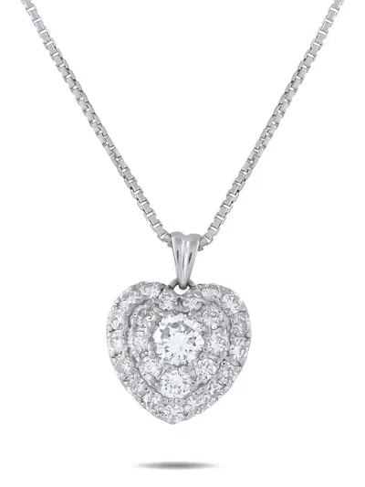 Pre-owned Lb Exclusive Heart-pendant Diamond Necklace In Silver