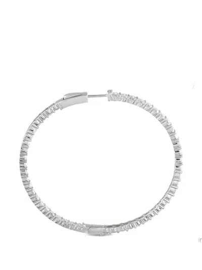 Pre-owned Lb Exclusive Inside-out Diamond Hoop Earrings In Silver