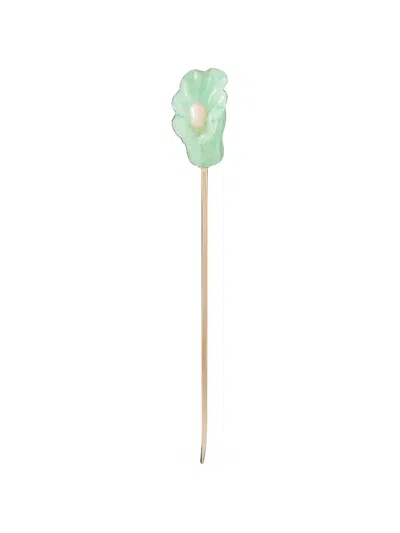 Pre-owned Lb Exclusive Jade And Conch Pearl Stick Pin In Gold