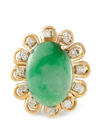 Pre-owned Lb Exclusive Jade And Diamond Pendant Brooch In Gold