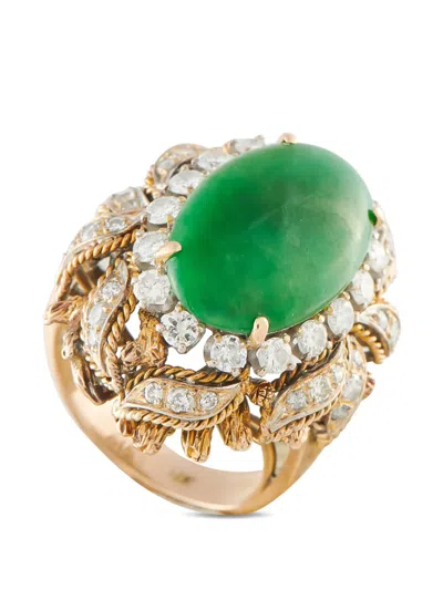 Pre-owned Lb Exclusive Jade And Diamond Ring In Pink