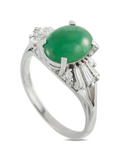 Pre-owned Lb Exclusive Jade And Diamond Ring In Silver