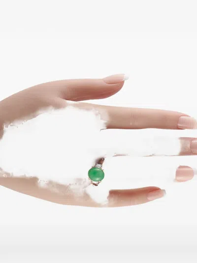 Pre-owned Lb Exclusive Jade And Diamond Ring In Silver