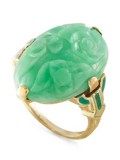 Pre-owned Lb Exclusive Jade Enamel Ring In Gold