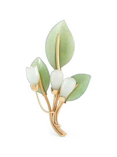 Pre-owned Lb Exclusive Jade Leaf Brooch In Gold