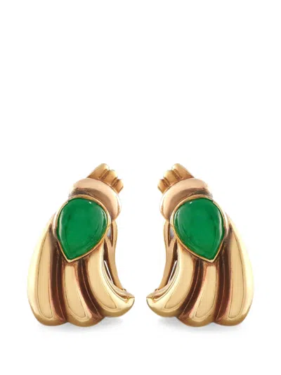 Pre-owned Lb Exclusive Jade Ribbed Earrings In Gold