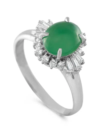 Pre-owned Lb Exclusive Jadeite And Diamond Ring In Silver