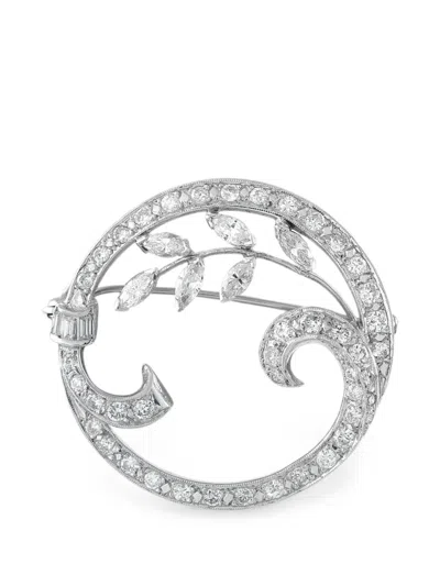 Pre-owned Lb Exclusive Leaf Diamond Brooch In Silver