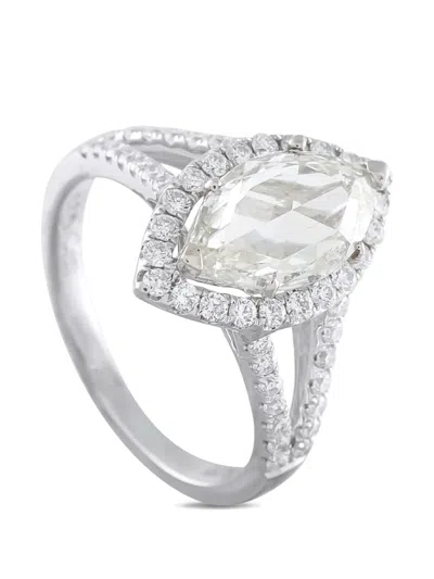 Pre-owned Lb Exclusive Marquise-cut Diamond Halo Ring In Silver