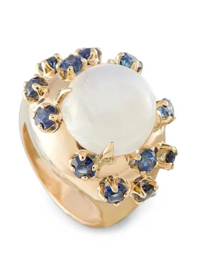 Pre-owned Lb Exclusive Moonstone And Sapphire Ring In Gold