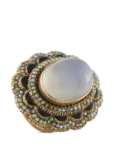 Pre-owned Lb Exclusive Moonstone Onyx Pearl Ring In Gold
