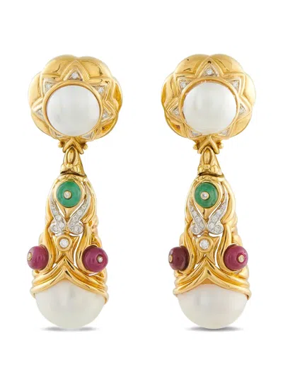 Pre-owned Lb Exclusive Multi-stone Drop Earrings In Gold