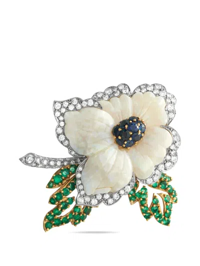 Pre-owned Lb Exclusive Multi-stone Flower Brooch In Gold