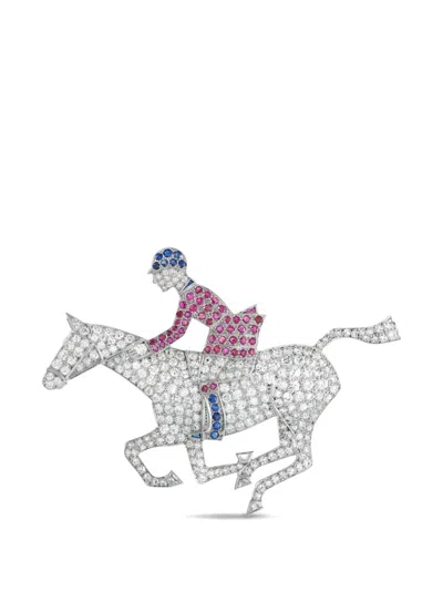 Pre-owned Lb Exclusive Multi-stone Horse And Jockey Brooch In Silver