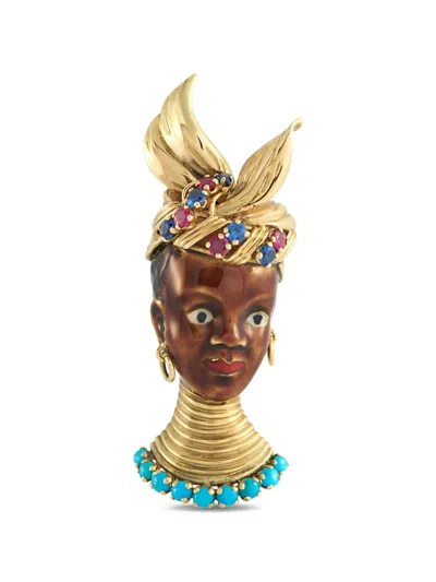 Pre-owned Lb Exclusive Multi-stone Brooch In Gold