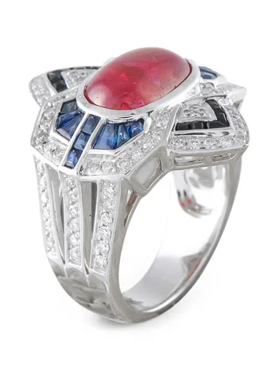 Pre-owned Lb Exclusive Multi-stone Geometric Cocktail Ring In Silver