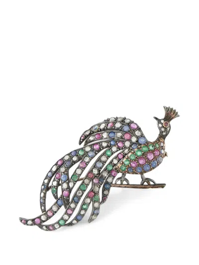 Pre-owned Lb Exclusive Multi-stone Peacock Brooch In Gold