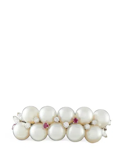 Pre-owned Lb Exclusive Multi-stone Pearl Brooch In Silver