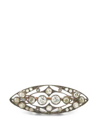 Pre-owned Lb Exclusive Navette-shape Diamond Brooch In Black