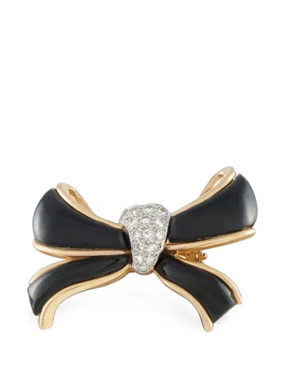 Pre-owned Lb Exclusive Onyx And Diamond Bow Pendant In Gold