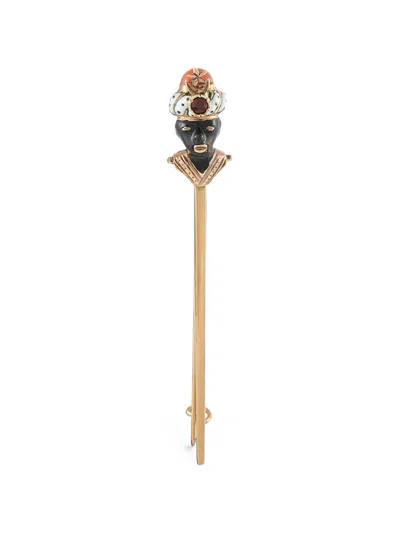 Pre-owned Lb Exclusive Onyx And Enamel Stick Pin In Gold