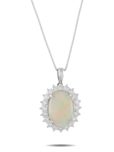 Pre-owned Lb Exclusive Opal And Diamond Necklace In Silver