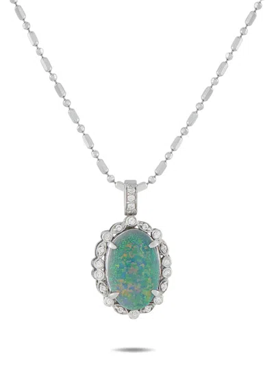 Pre-owned Lb Exclusive Opal And Diamond Necklace In Silver