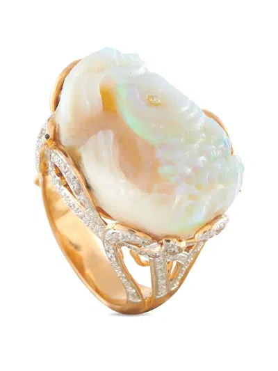Pre-owned Lb Exclusive Opal And Diamond Ring In Pink