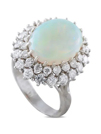 Pre-owned Lb Exclusive Opal And Diamond Ring In Silver