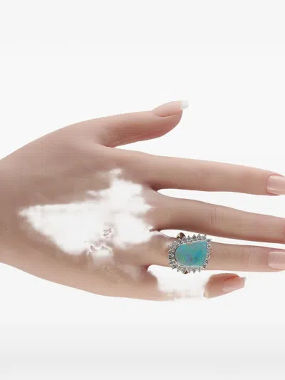 Pre-owned Lb Exclusive Opal And Diamond Ring In Silver