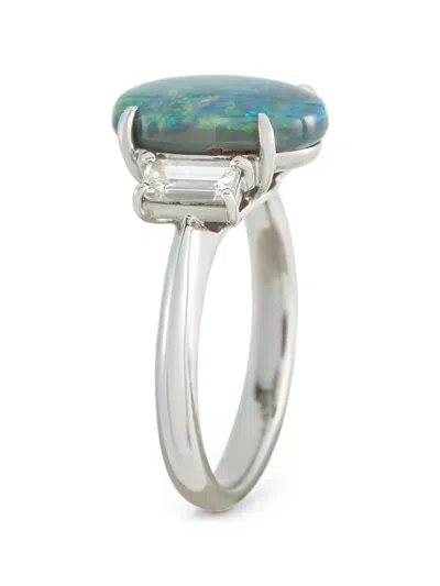 Pre-owned Lb Exclusive Opal And Diamond Ring In Silver