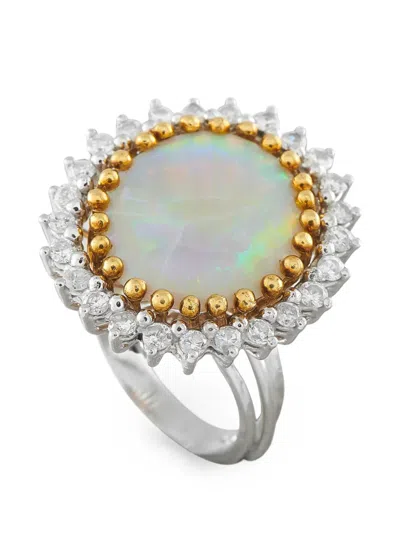 Pre-owned Lb Exclusive Opal And Diamond Ring In Silver