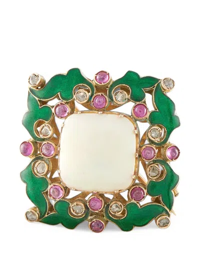 Pre-owned Lb Exclusive Opal And Ruby Brooch In Gold
