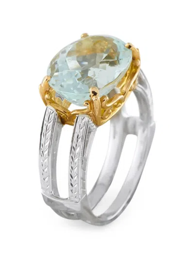 Pre-owned Lb Exclusive Open Band Aquamarine Ring In Silver