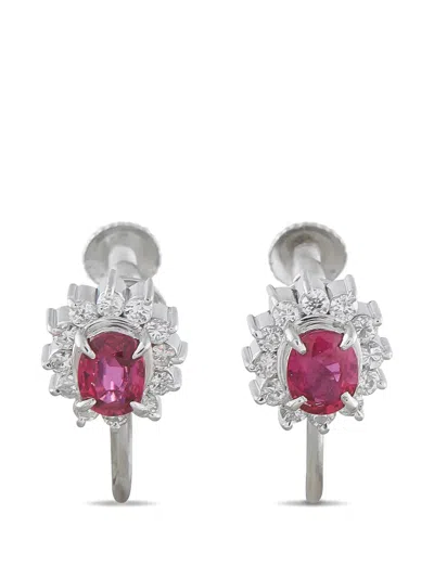 Pre-owned Lb Exclusive Oval Ruby Earrings In Silver