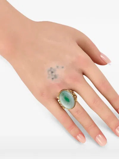 Pre-owned Lb Exclusive Oval-shape Jade Ring In Gold