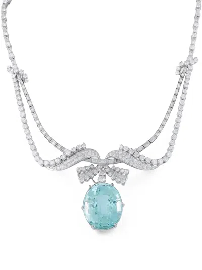 Pre-owned Lb Exclusive Paraiba Tourmaline Diamond Necklace In Silver