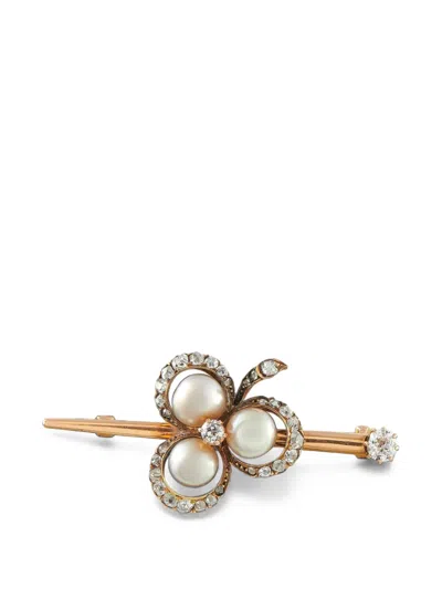 Pre-owned Lb Exclusive Pearl And Diamond Brooch In Gold