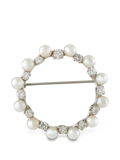 Pre-owned Lb Exclusive Pearl And Diamond Brooch In Silver