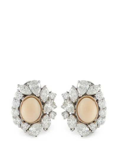 Pre-owned Lb Exclusive Pearl And Diamond Clip-on Earrings In Silver