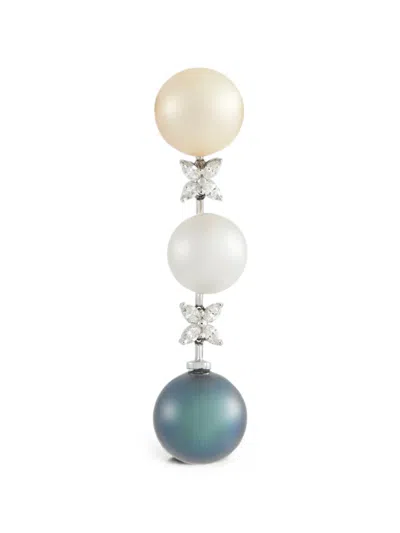 Pre-owned Lb Exclusive Pearl And Diamond Pendant In Silver