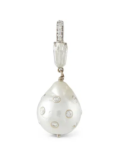 Pre-owned Lb Exclusive Pearl And Diamond Pendant In Silver